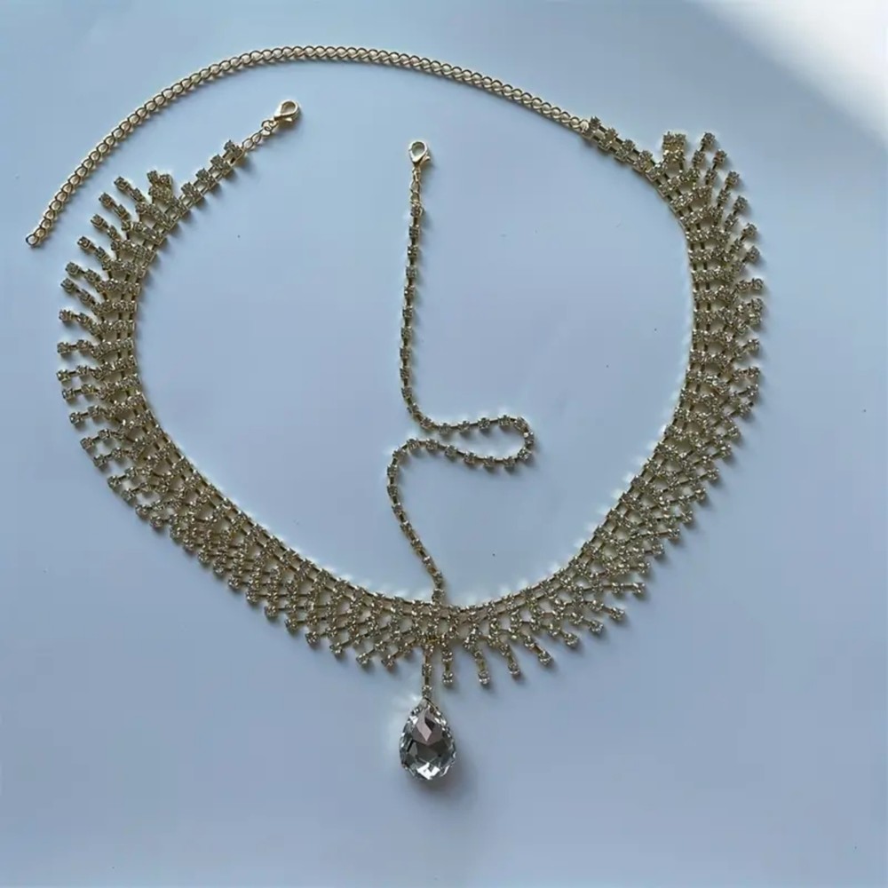 Rhinestone Golden Head Piece Hair Jewelry Crystal Pendant Forehead Chain